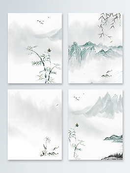 中国风复古水墨晕染山水psd分层广告