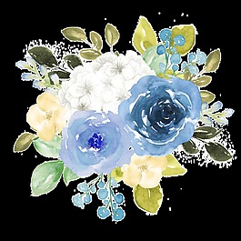 手繪藍(lán)色水彩花png透明素材