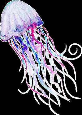 水彩深海水母png透明素材