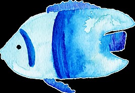 手繪藍(lán)色水彩魚png透明素材