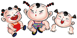 三個中國風新年福娃元素