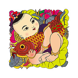 卡通春节年年有余福娃元素