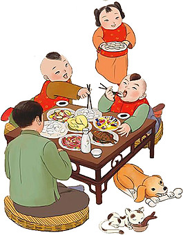 復(fù)古春節(jié)年夜飯素材
