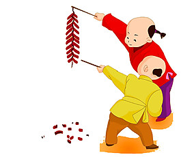 卡通新年人物鞭炮元素