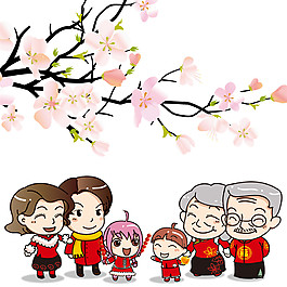 卡通花枝全家福元素