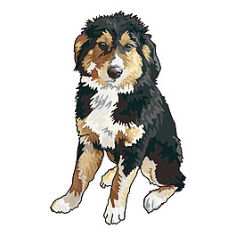 可爱黑色大型犬卡通手绘装饰元素