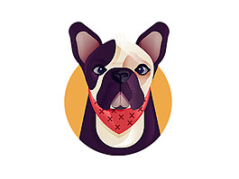 深色斗牛犬卡通手繪裝飾元素