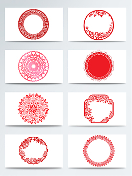 中國(guó)風(fēng)紅色喜慶剪紙圓形邊框圖案