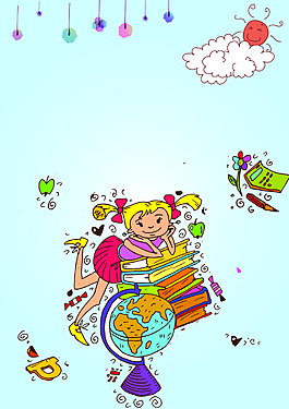 圖書地球儀小女孩教育背景素材
