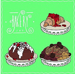 手繪美味的蛋糕甜品插畫