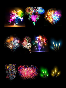 酷炫煙花束PSD素材彩色煙花裝飾圖案集合