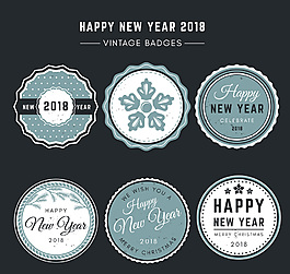 6款復(fù)古2018年新年快樂徽章矢量素材