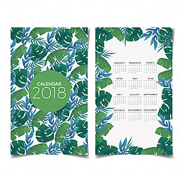 2018年綠色樹葉年歷矢量素材