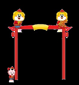 红色喜庆中式门框装饰素材