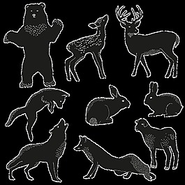 野生森林動物透明黑色剪影