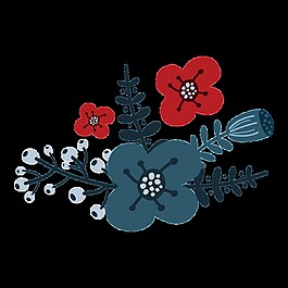 手繪藍(lán)花紅花植物透明花朵素材