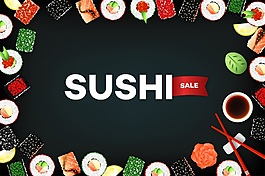 壽司美食黑色背面設(shè)計矢量素材