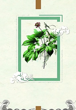 中式矢量祥云人參中醫(yī)海報(bào)背景