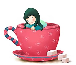 卡通茶杯女孩png元素