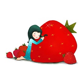 卡通少女和大草莓png元素