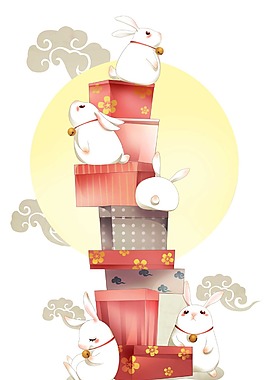 卡通兔子的礼物png元素