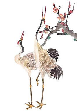 仙鶴與梅花png元素