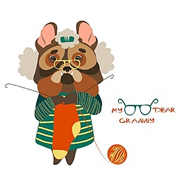 可愛卡通織毛線的小狗插畫