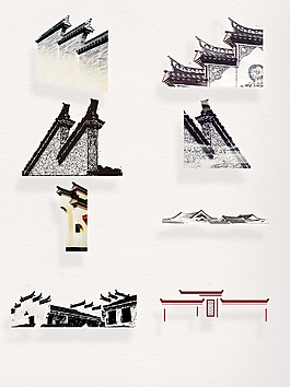 中式傳統(tǒng)馬頭墻徽派建筑設計元素裝飾圖案