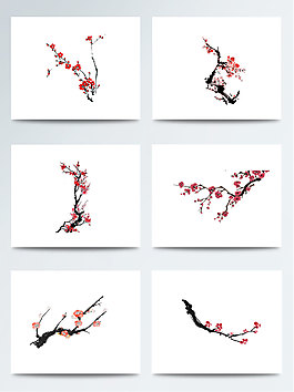 中國風(fēng)卡通水墨手繪梅花PNG設(shè)計(jì)素材圖
