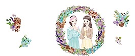 手繪花環(huán)卡通美女圖