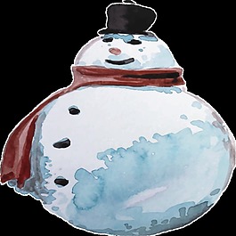 手绘水彩胖嘟嘟的雪人透明素材卡通