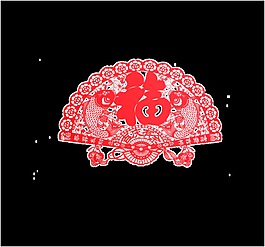 手繪扁平剪紙風扇子裝飾素材