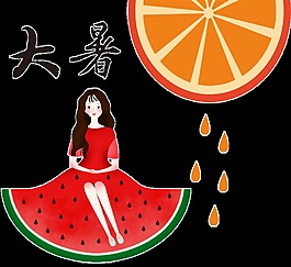 時(shí)尚大暑手繪圖透明裝飾素材