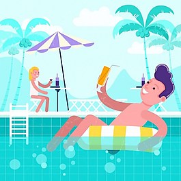 夏天泳池游泳ai矢量素材下載