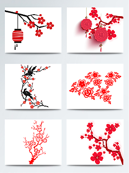 節(jié)日梅花臘梅剪紙PNG素材