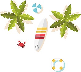 卡通海灘綠樹泳圈png元素