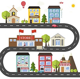 卡通城市建筑街道png元素