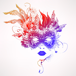 唯美手绘面具女神插画