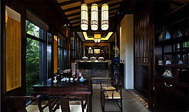 中國風餐廳長方形餐桌裝修效果圖