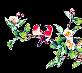 站著兩只鳥(niǎo)的茶花樹(shù)透明裝飾素材