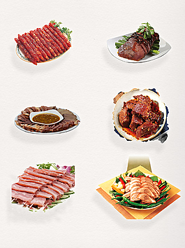 中式节日桌上美食实物腊味食品装饰图案