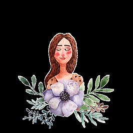 手繪在賞花的美女PNG透明素材