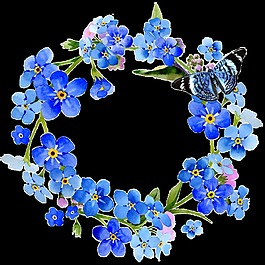 手繪藍色水彩花環(huán)PNG透明素材