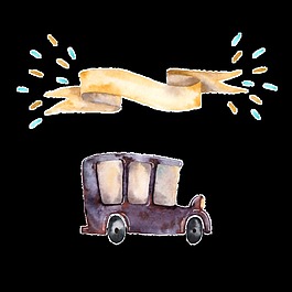 手繪褐色小汽車PNG透明素材