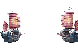 中国古风战船插画海报PNG元素