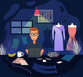 服裝設(shè)計(jì)彩色商店辦公背景ai矢量素材