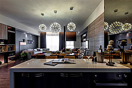 簡約開放式廚房個性吊燈裝修效果圖
