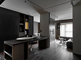 簡約開放式廚房木地板裝修效果圖