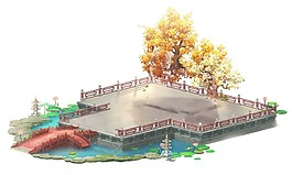 卡通網(wǎng)頁游戲中式古風橋大樹場景png元素