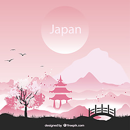 小清新日本旅游矢量图H5背景